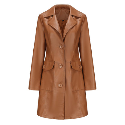 Women’s Long Leather Trench Coat – Fashion Outerwear