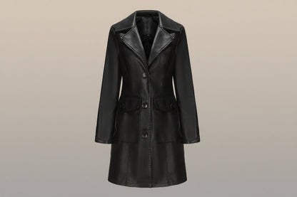 Women’s Long Leather Trench Coat – Fashion Outerwear