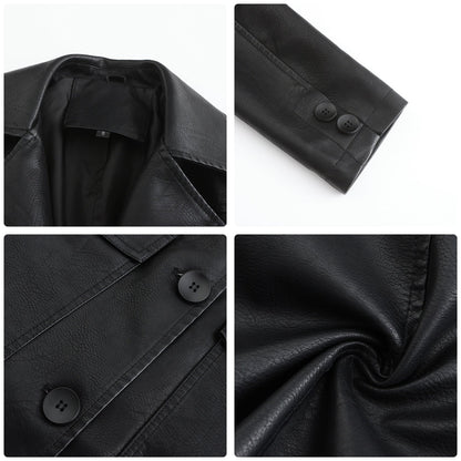 Women’s Long Leather Trench Coat – Fashion Outerwear